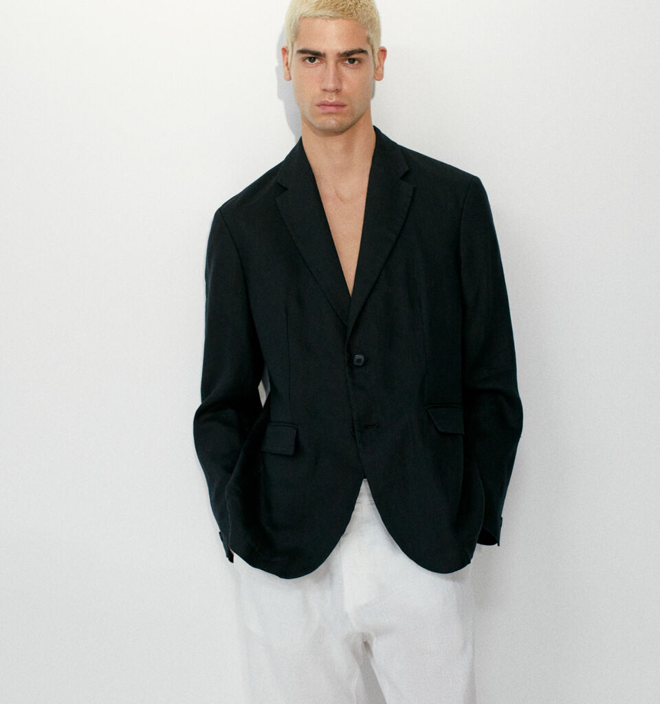 100% linen blazer - men's blazers - Black | Sisley image number 7